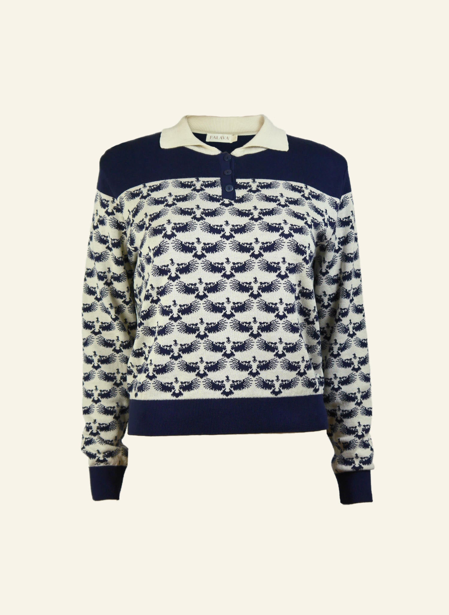 Aila - Navy Jacquard Eagle Knitted Top