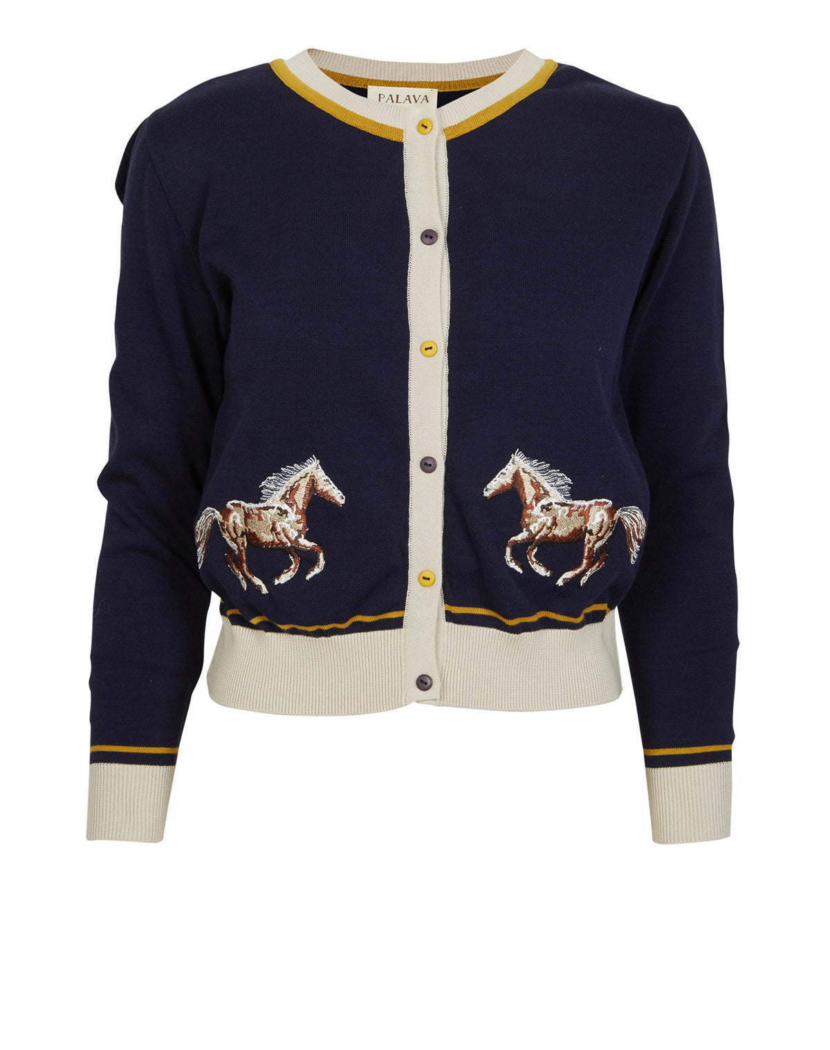 Vera - Navy Embroidered Horses Cardigan - Full Length Sleeve