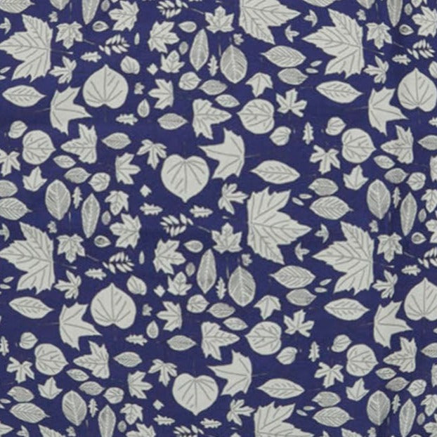 Remnant - 50cm - Navy Autumn Leaves - Cotton Twill - Fabric
