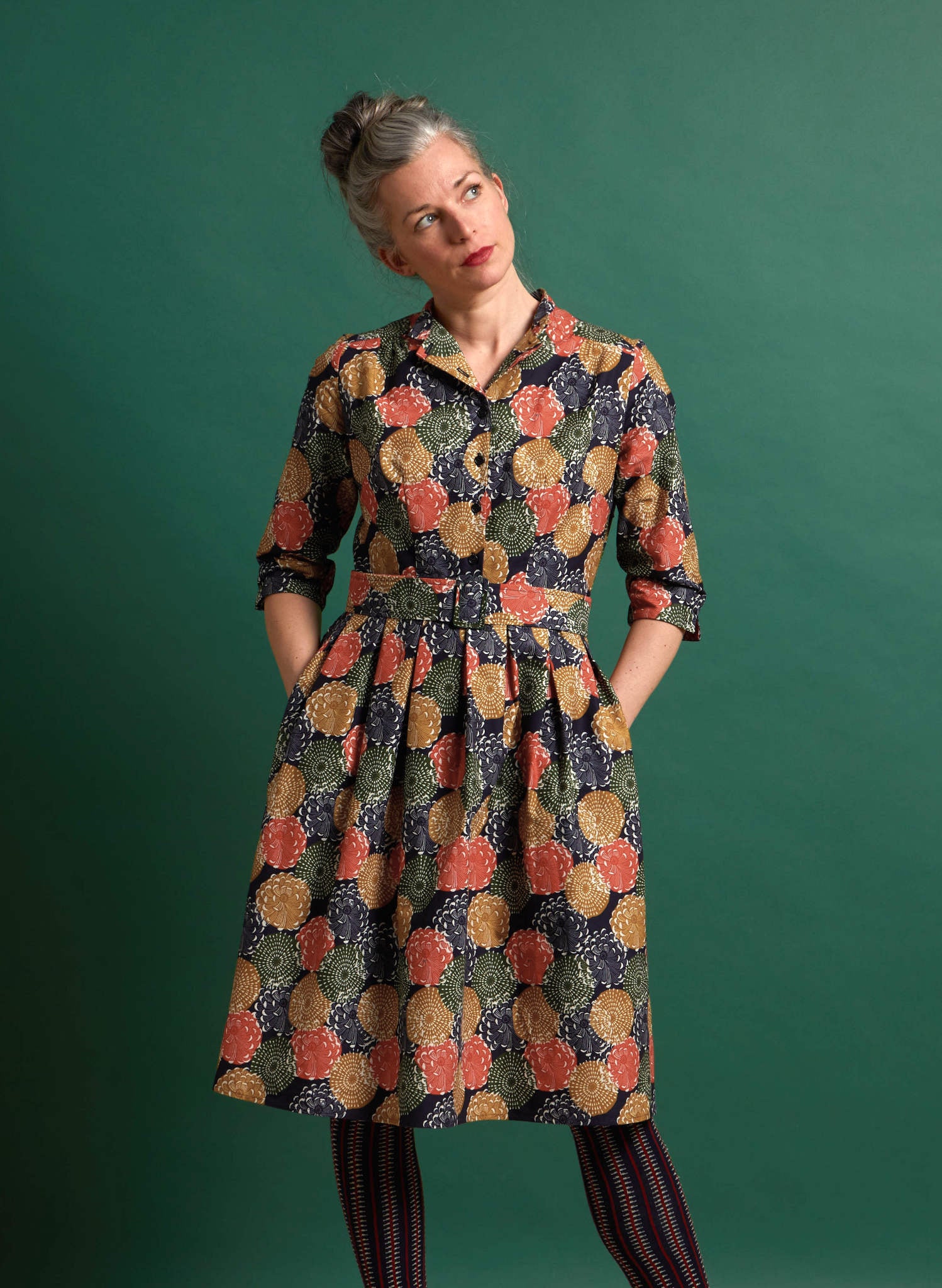 Cynthia Dress - Navy Pinecones