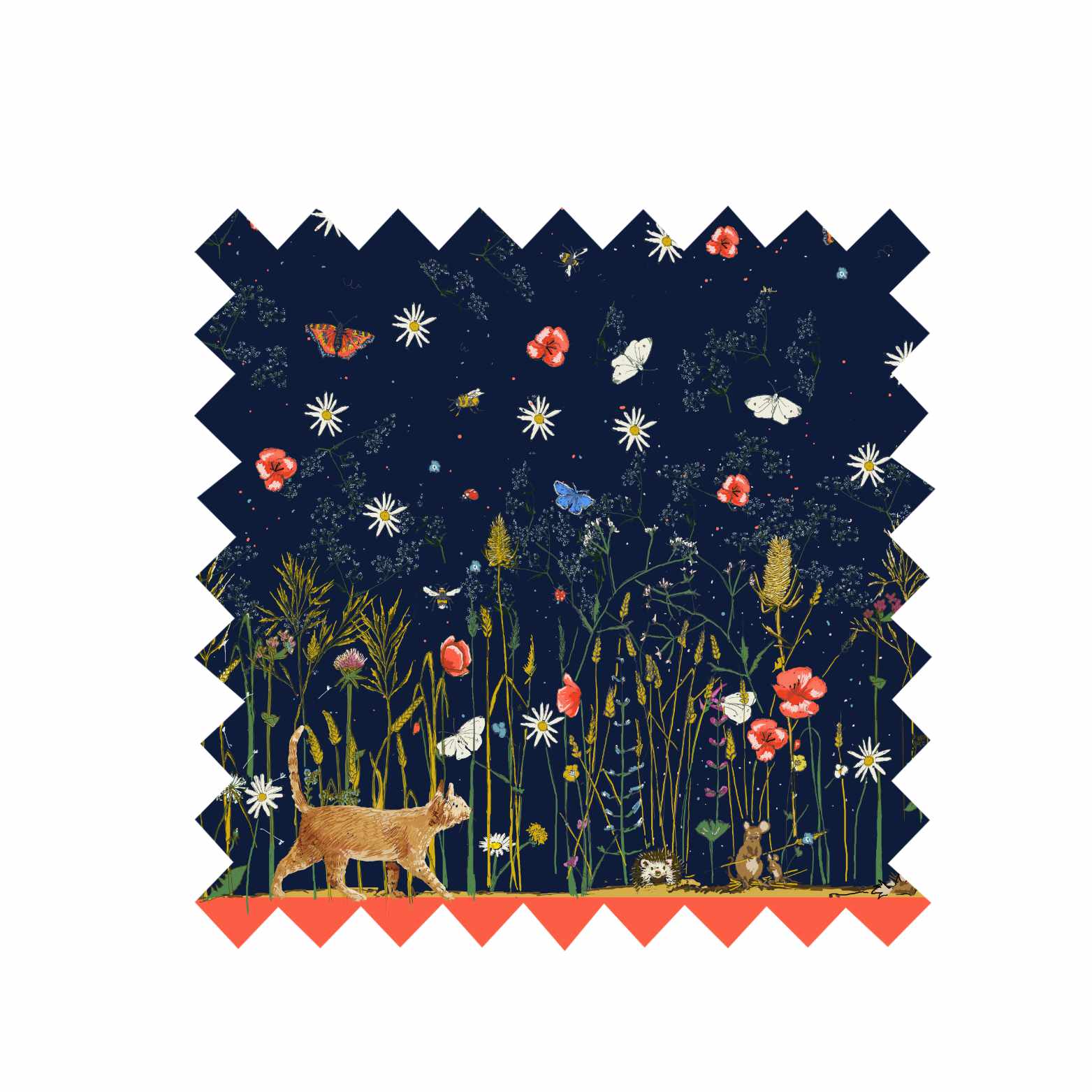 Remnant - 71cm x 140cm - Navy Cornfield - Cotton Linen Blend