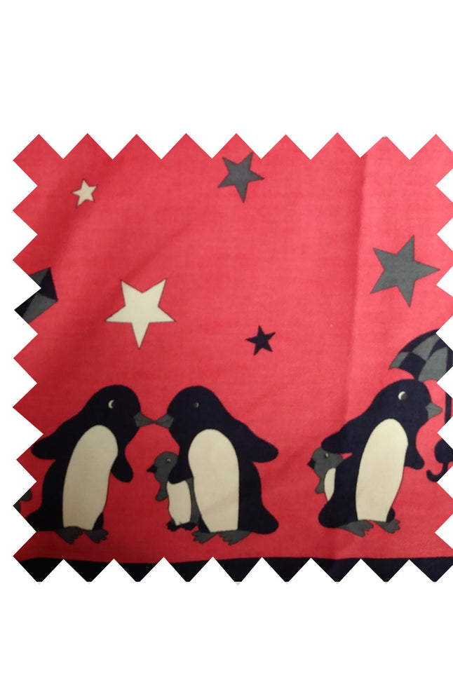 Remnant  - 1m - Pink Penguin Fabric - Cotton twill Fabric
