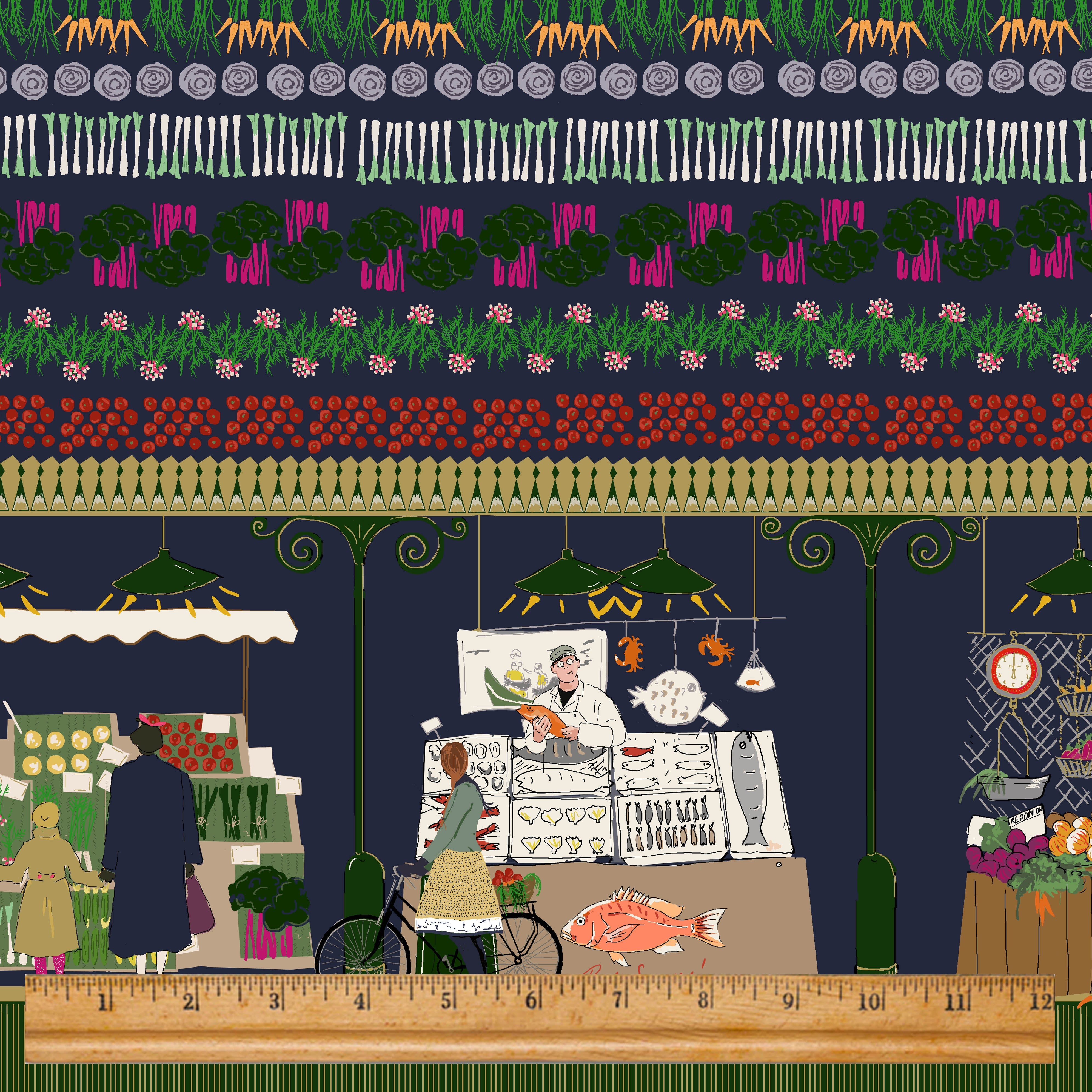 Remnant - 90x154cm - Navy Farmers Market - Linen