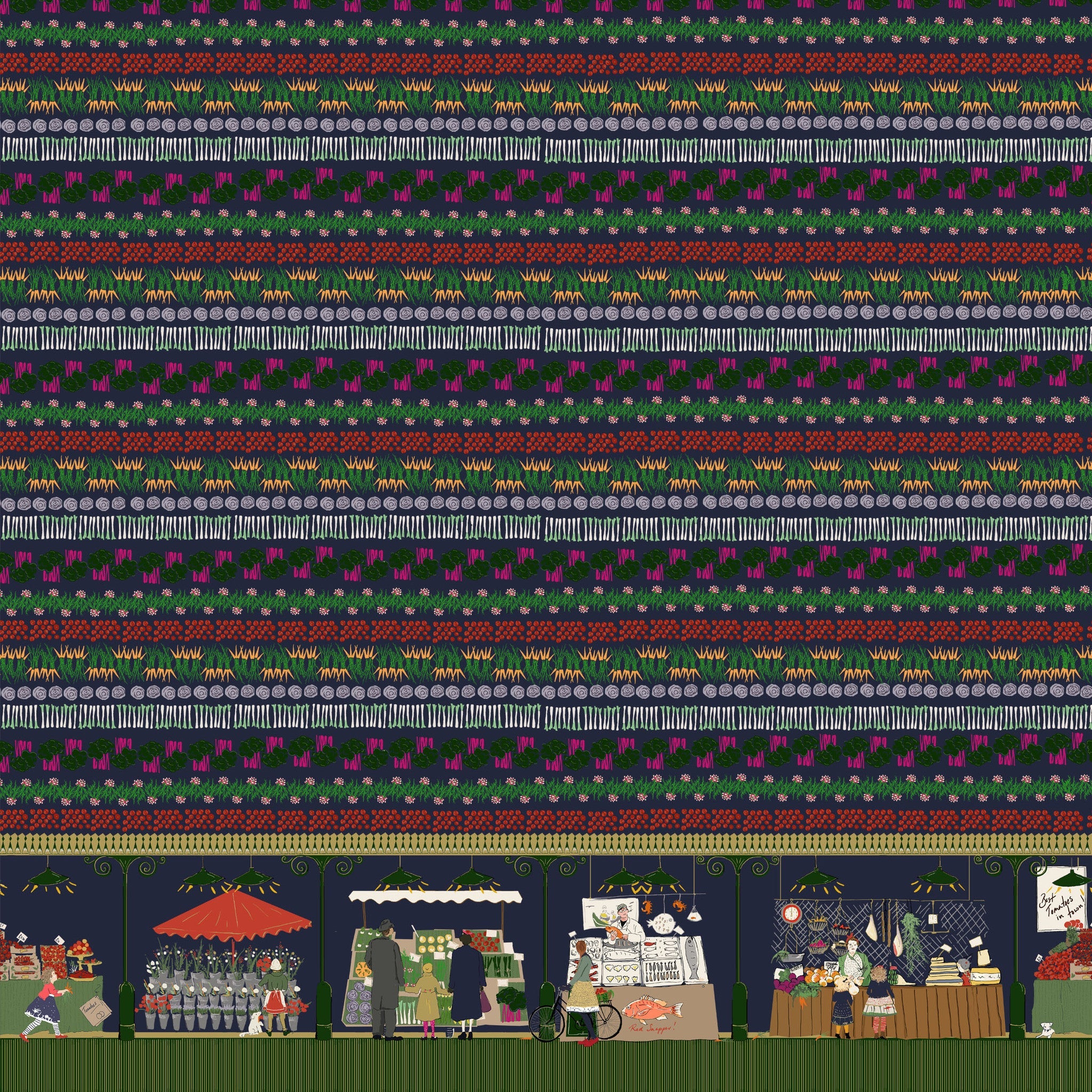 Navy Farmer's Market Fabric - Palava