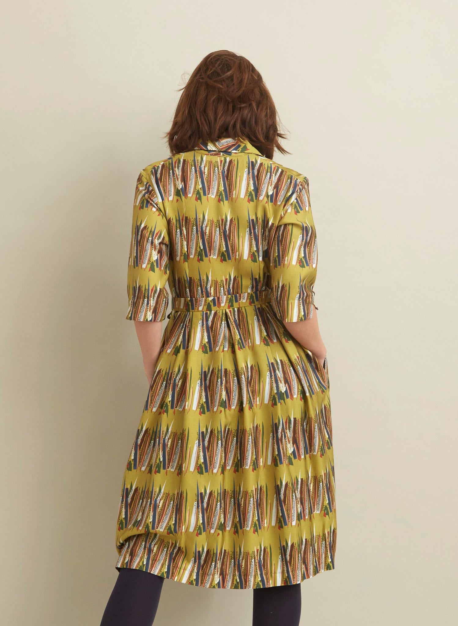 PRE LOVED - Ida - Mustard Mid-Century Feather Dress