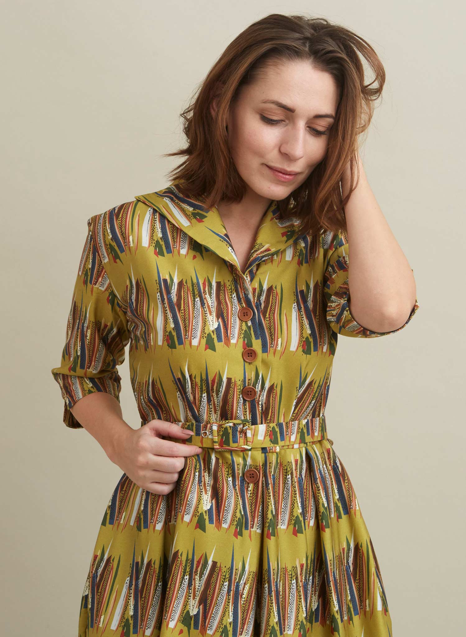PRE LOVED - Ida - Mustard Mid-Century Feather Dress