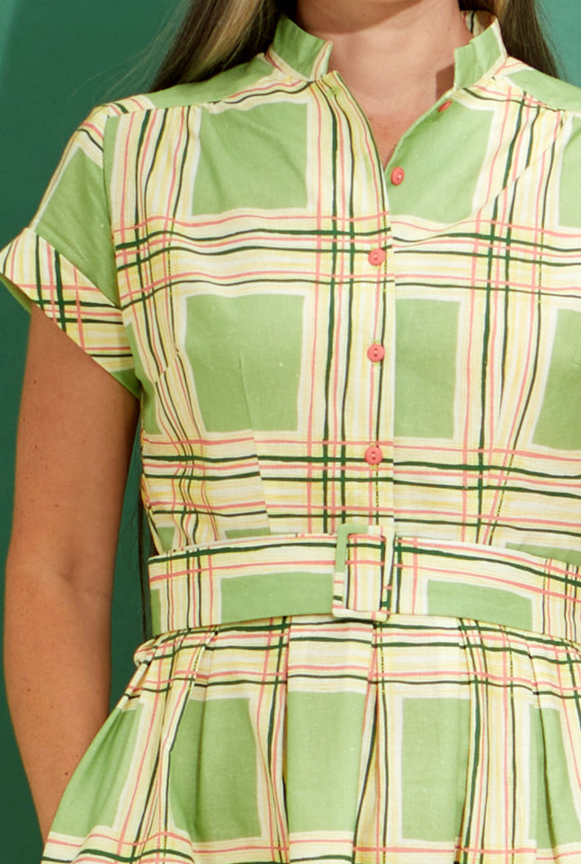 Louise - Green Checks Dress