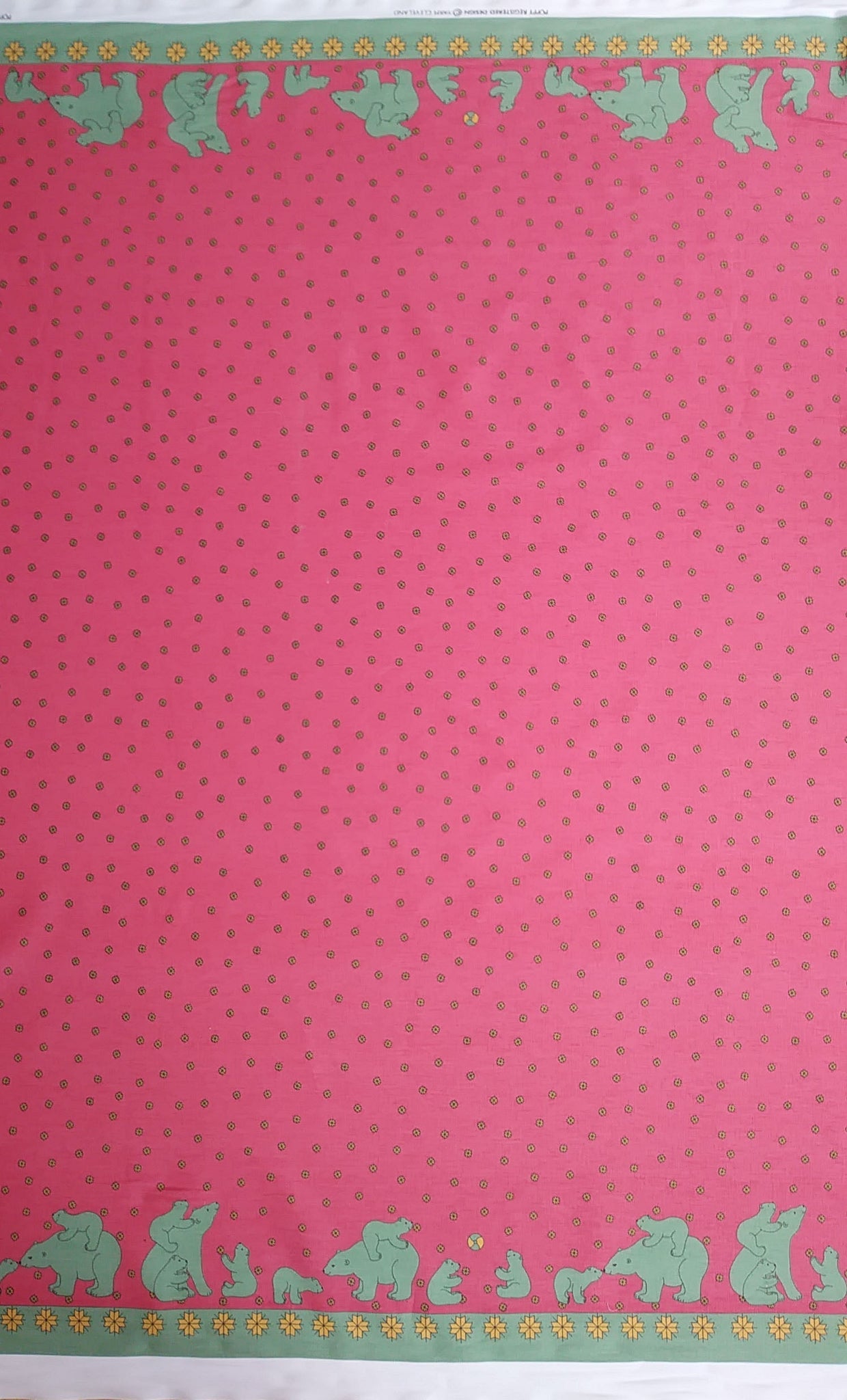 Remnant - 1m - Pink/Green Polar Bear Fabric - Cotton twill