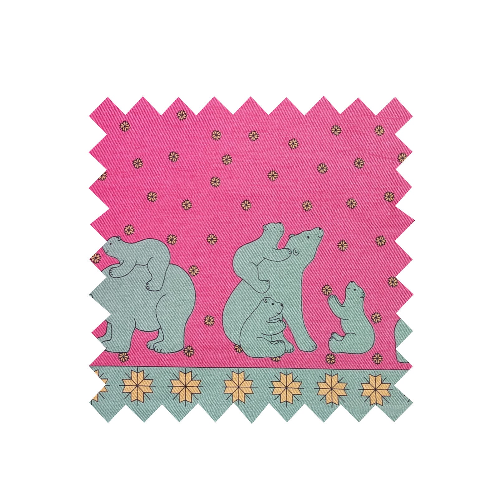 Remnant - 2.4m - Pink/Green Polar Bear Fabric - Cotton twill