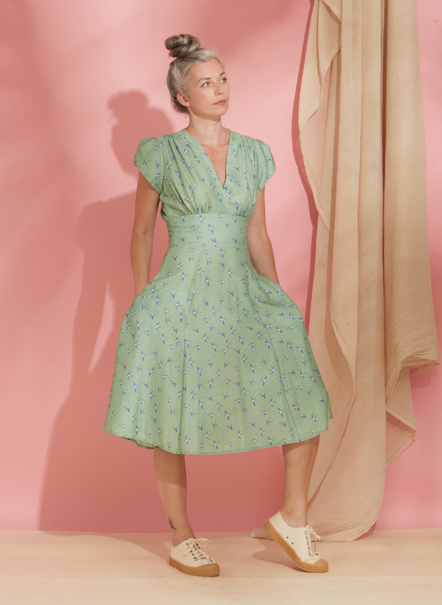 Rita - Green Swallows Dress