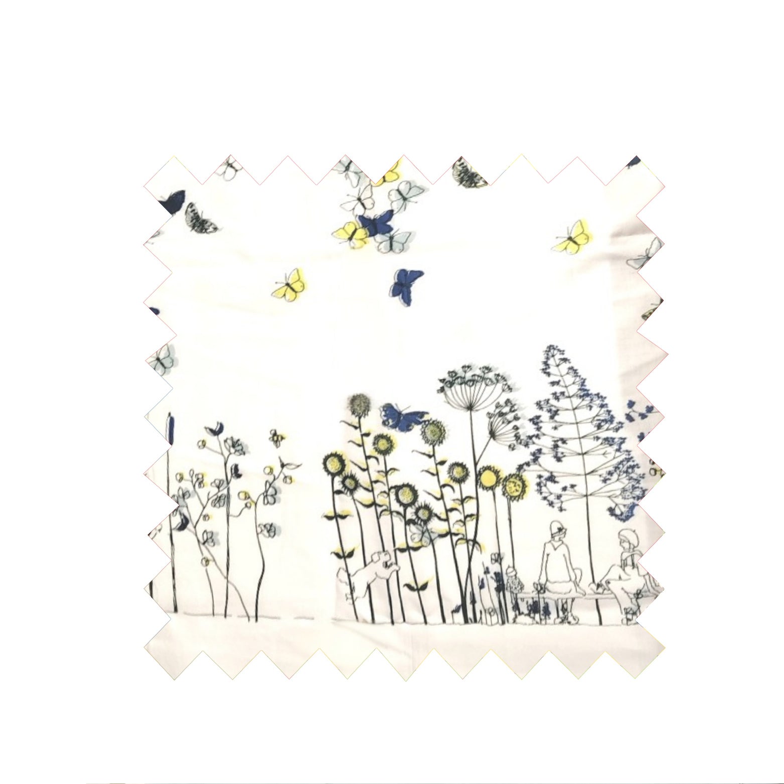Remnant - 98x146cm - White/Blue Chasing Butterflies - Cotton Sateen