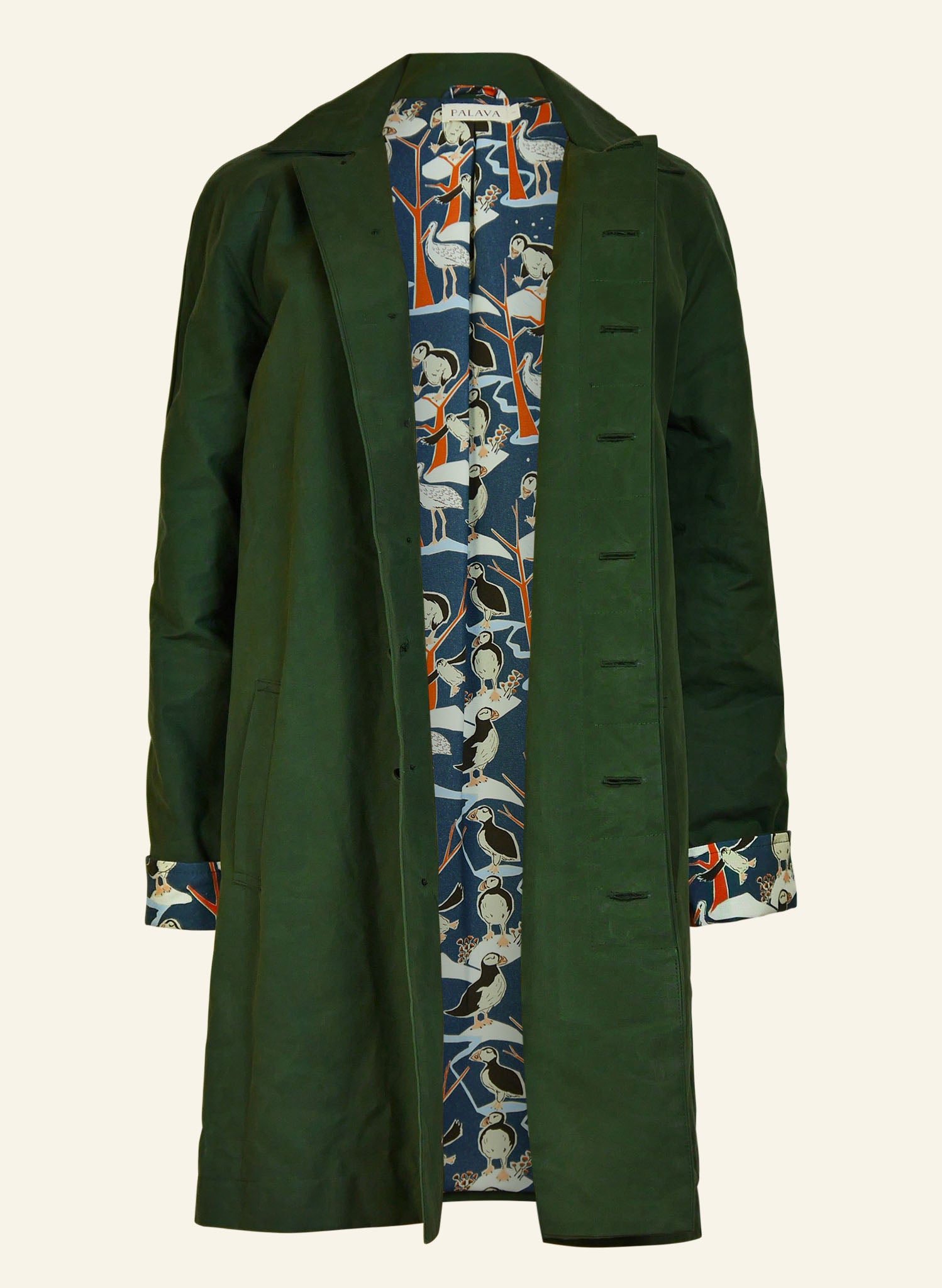 Heritage - Dark Green Trench Coat Puffin Lining