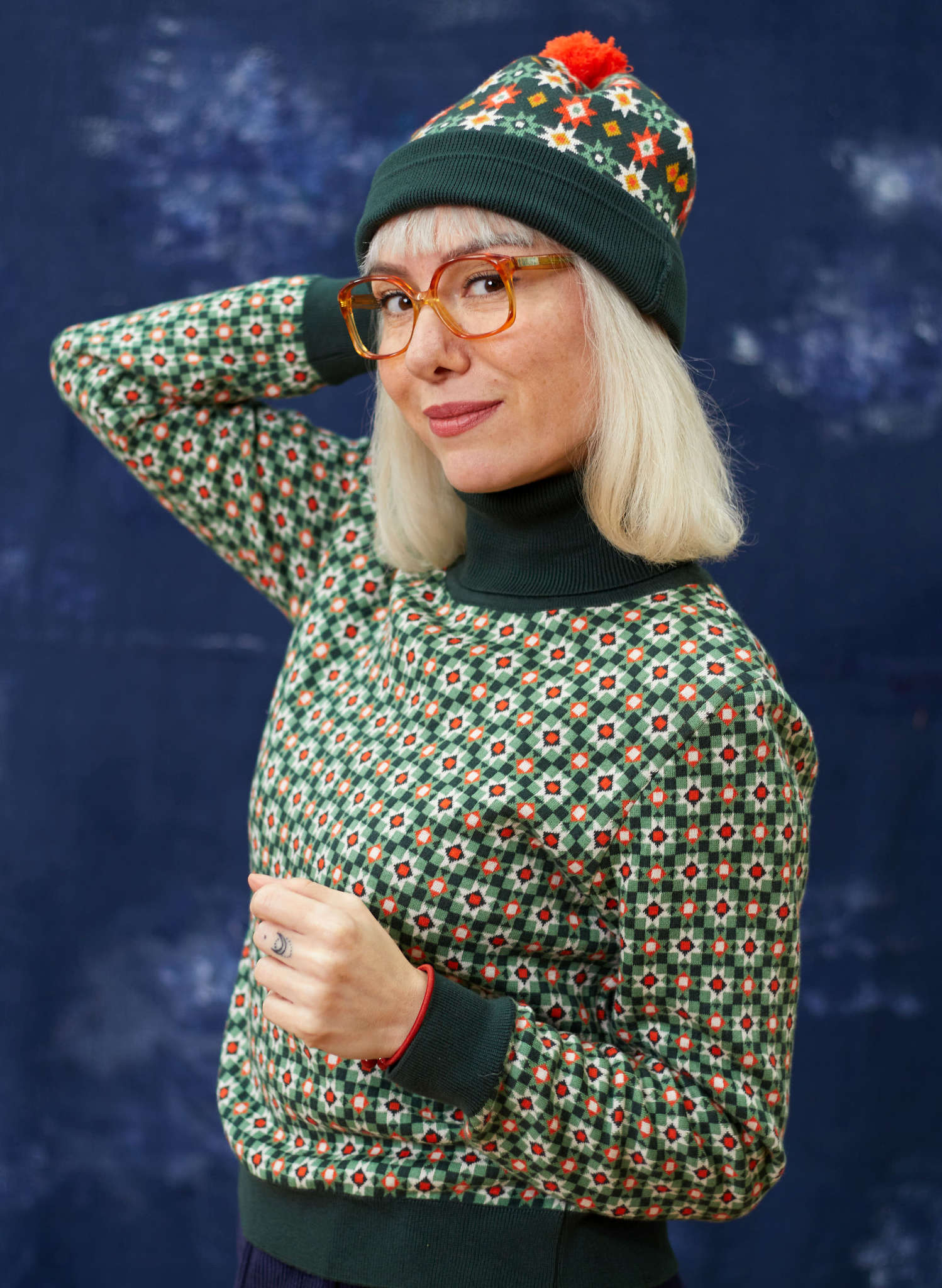 Knitted Hat - Green Patchwork