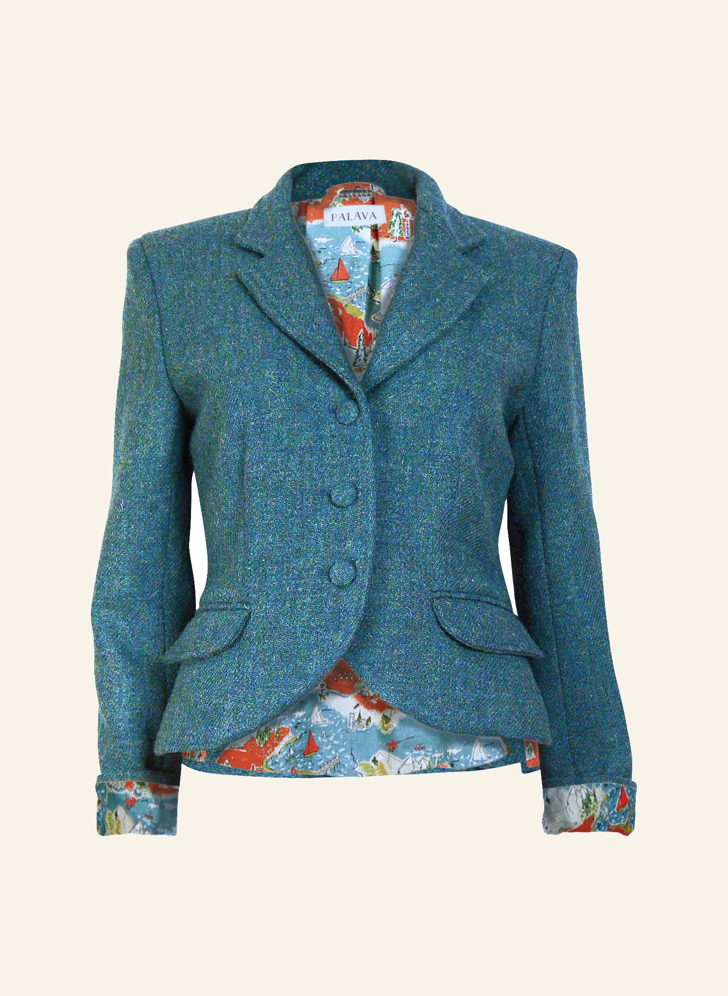 Heritage Riding Jacket - Teal with Treasure Map Lining