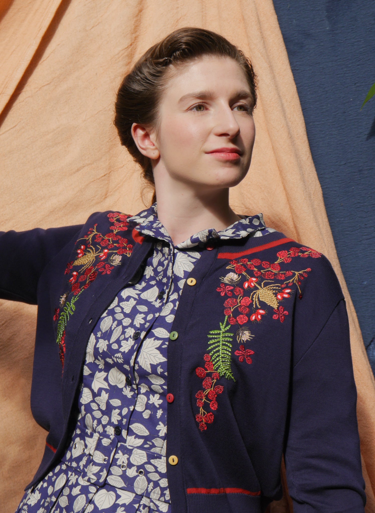 Vera Embroidered Cardigan - Navy Berries