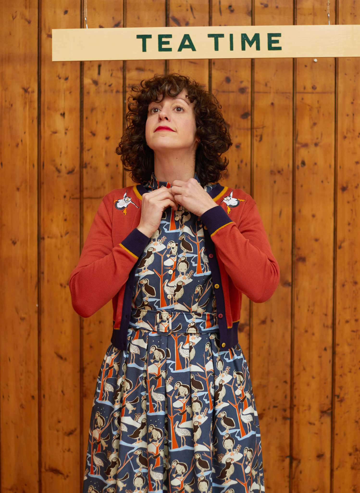 Vera - Rust Puffin Embroidered Cardigan