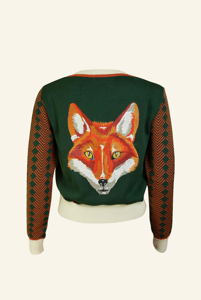 Vera - Green Fox Embroidered Cardigan