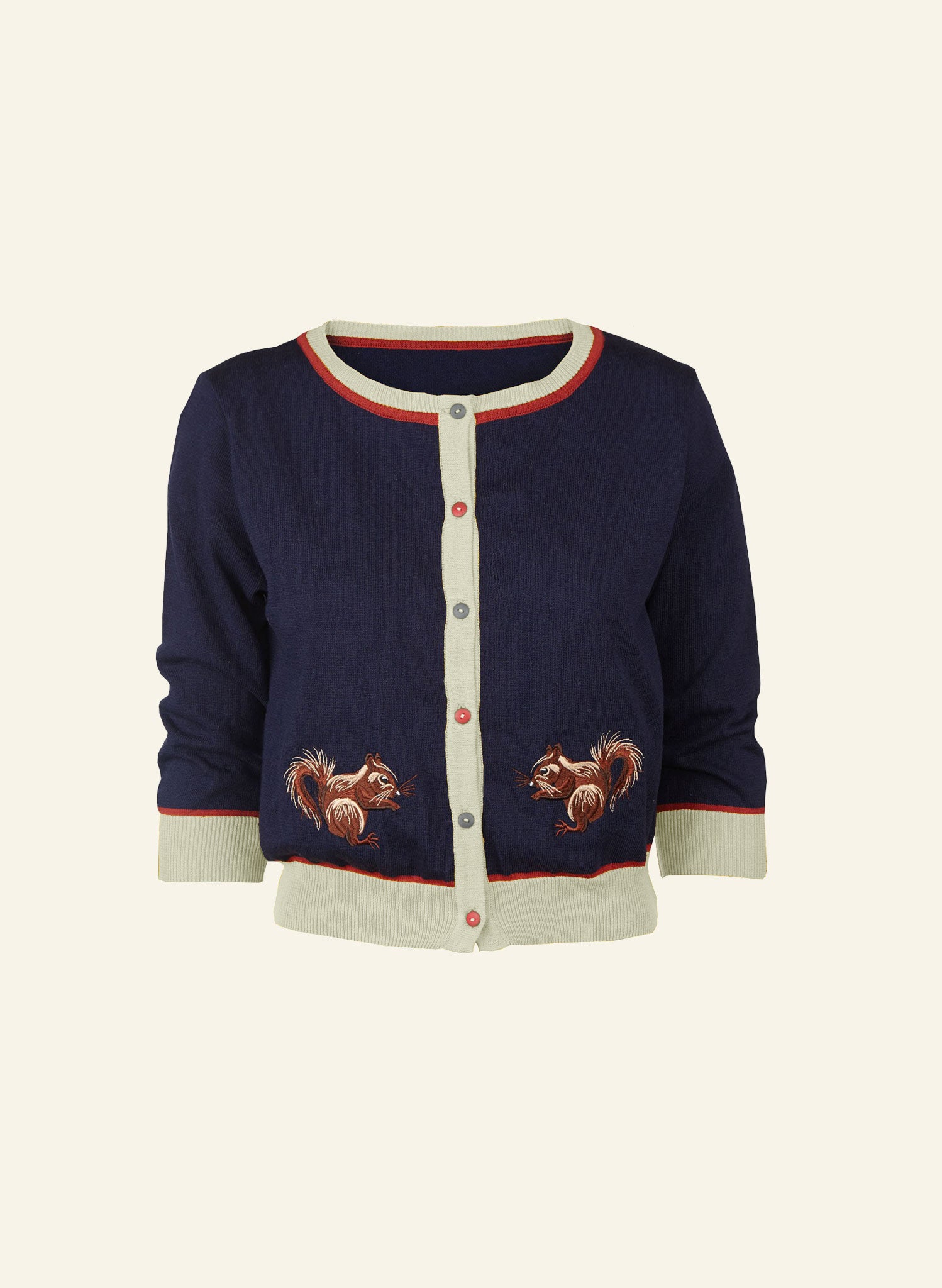 Vera - Navy Embroidered Squirrel Cardigan