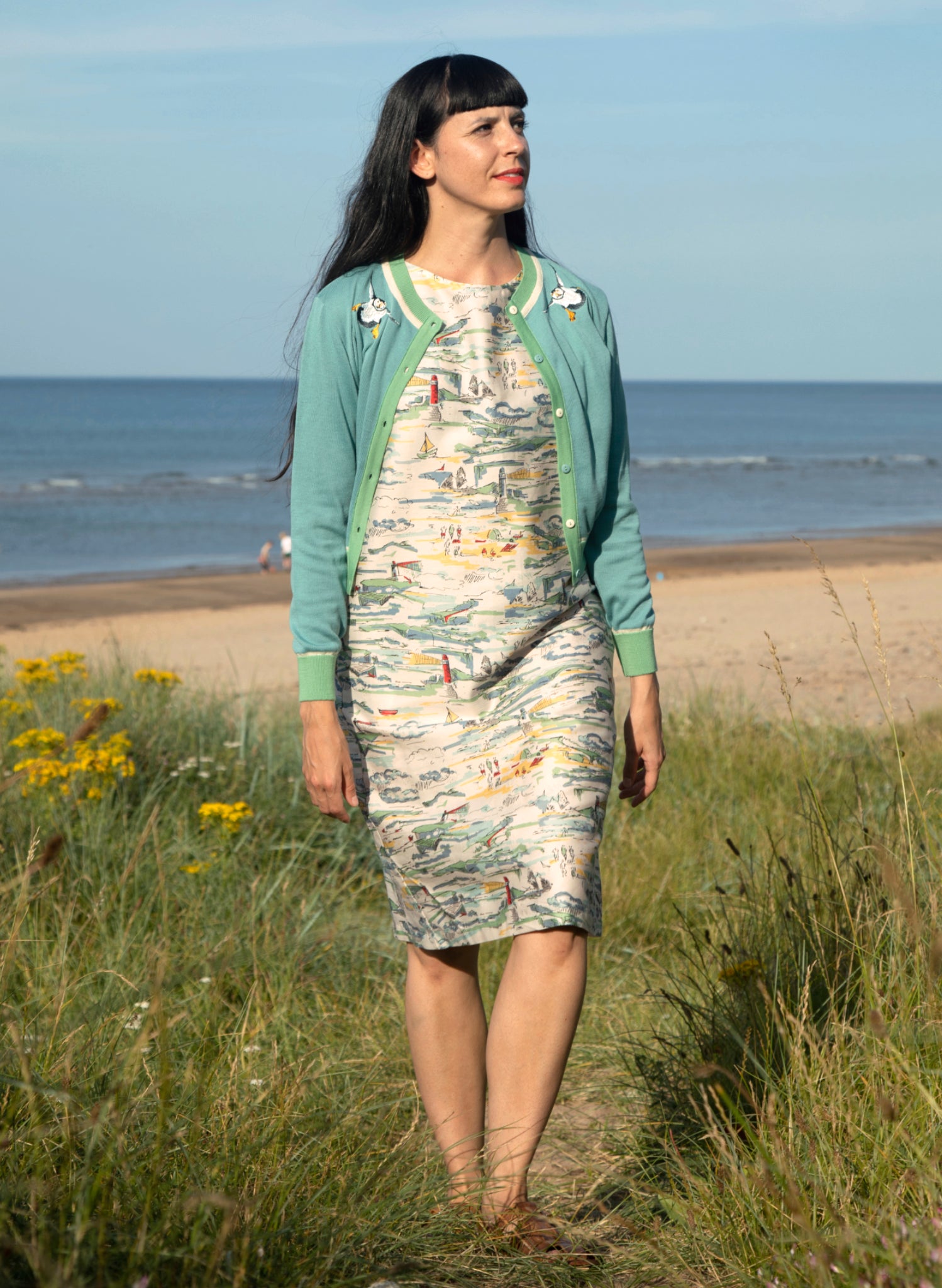 Vera Cardigan - Teal Puffins