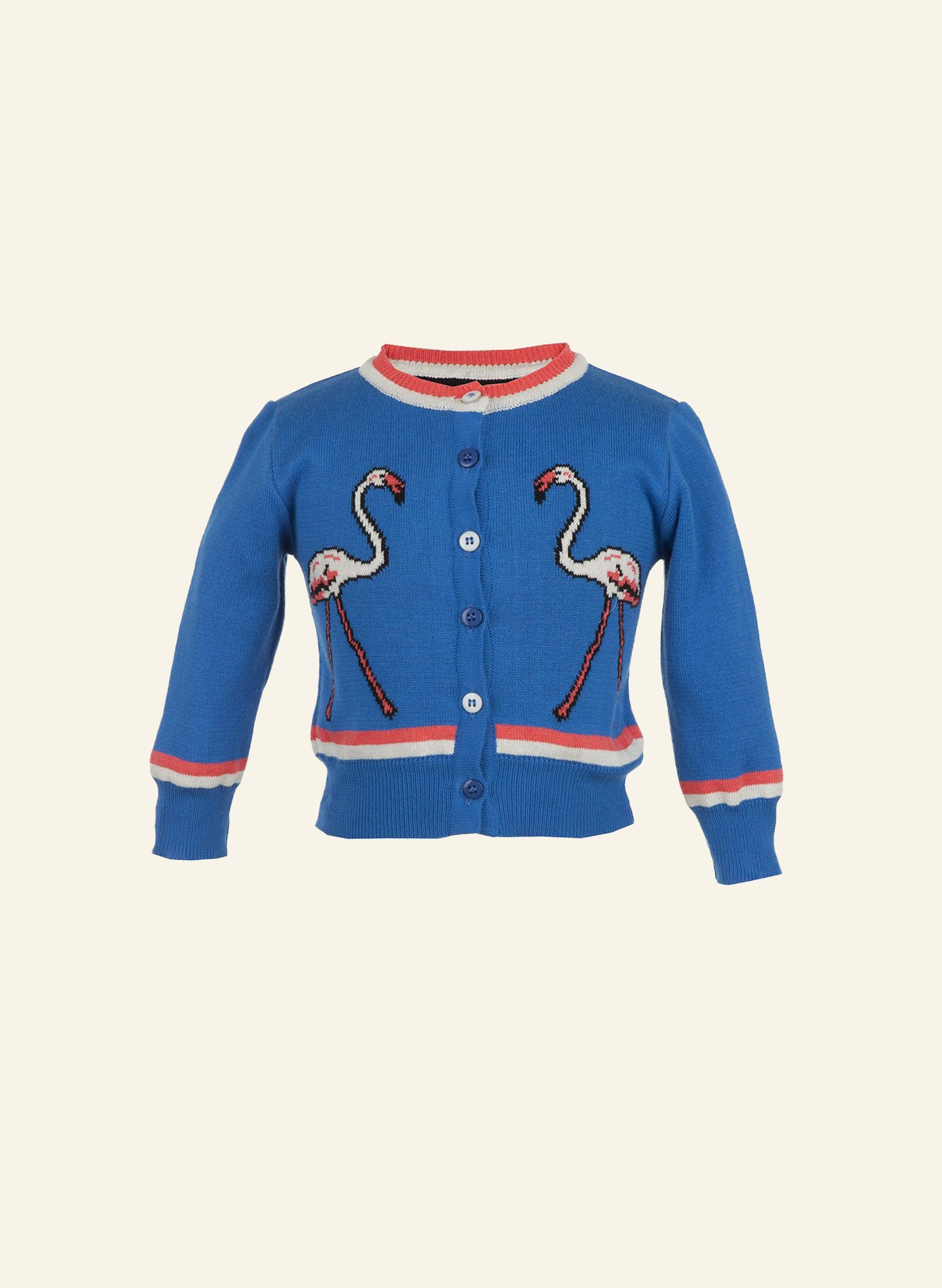 Children's Blue Cardigan | Embroidered Flamingos | 100% Cotton