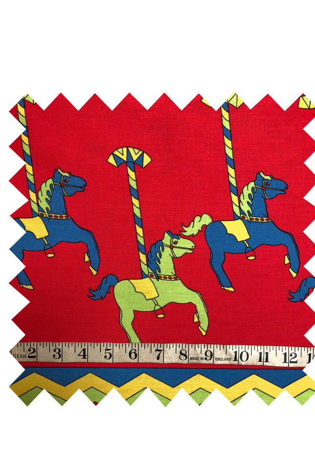 Red Carousel Print Fabric - Cotton