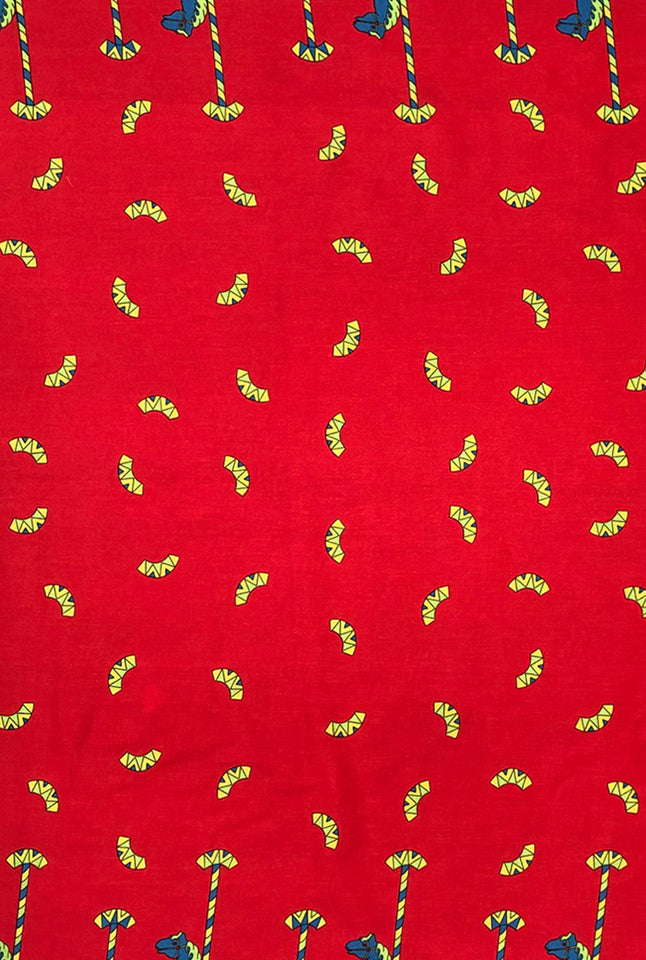 Red Carousel Print Fabric - Cotton