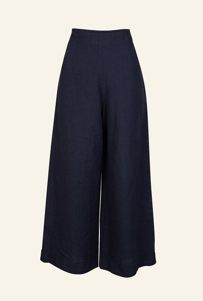 Sydney Wide Leg Trousers in Blue  vintage fashion made in Ireland   Cobblers Lane
