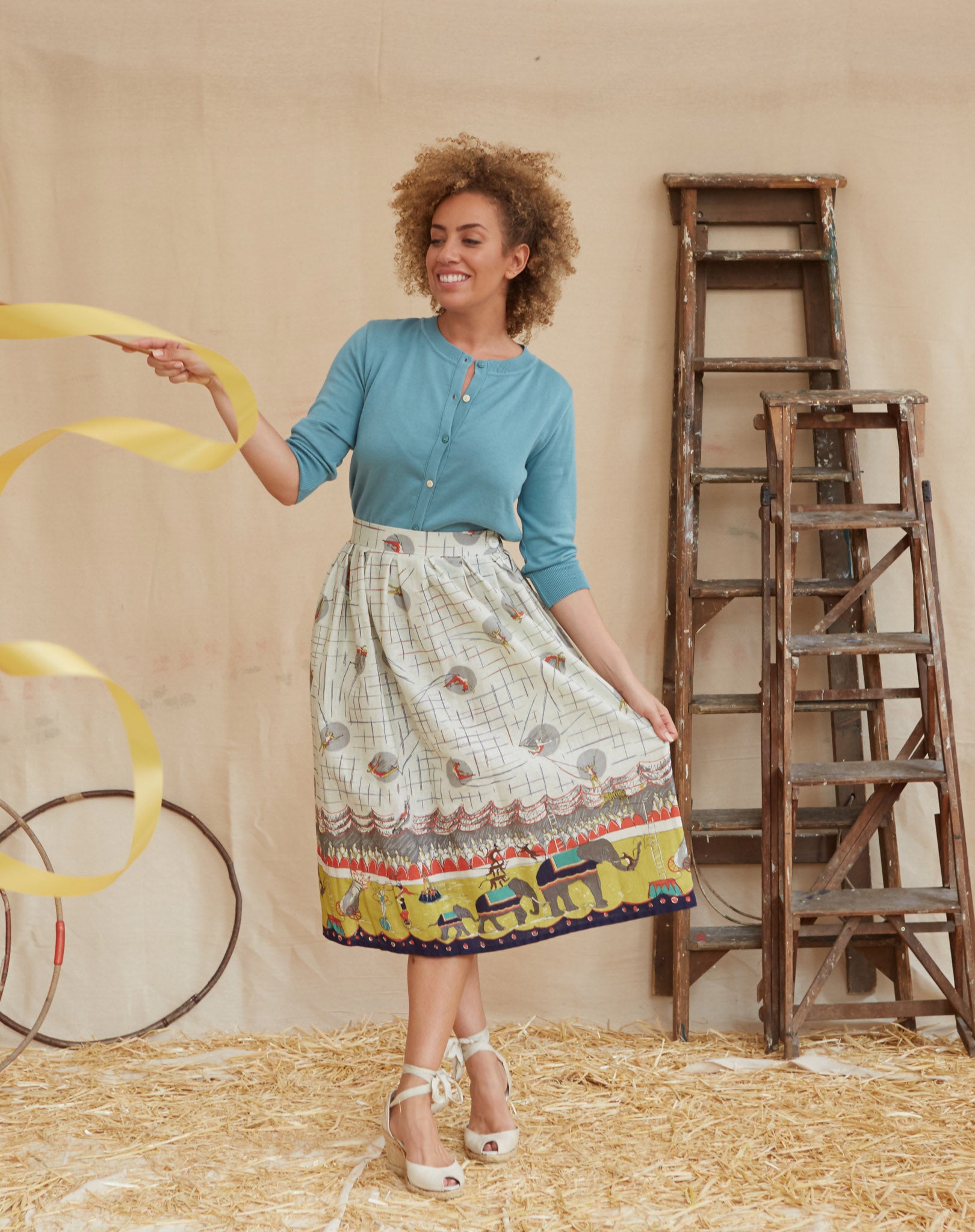 Ada - Ivory Circus Parade Skirt | Cotton-Linen Blend