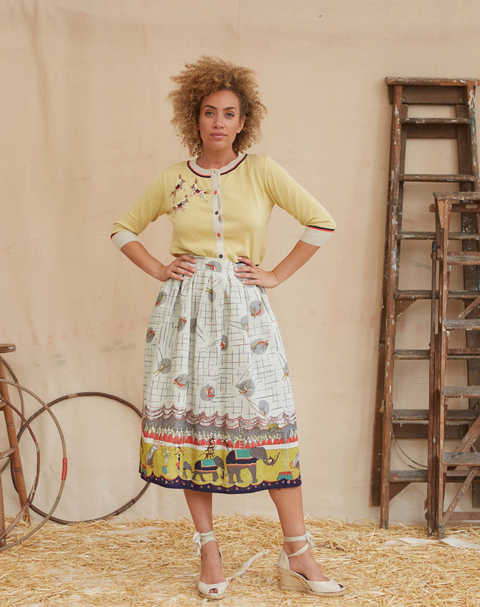 Ada - Ivory Circus Parade Skirt | Cotton-Linen Blend