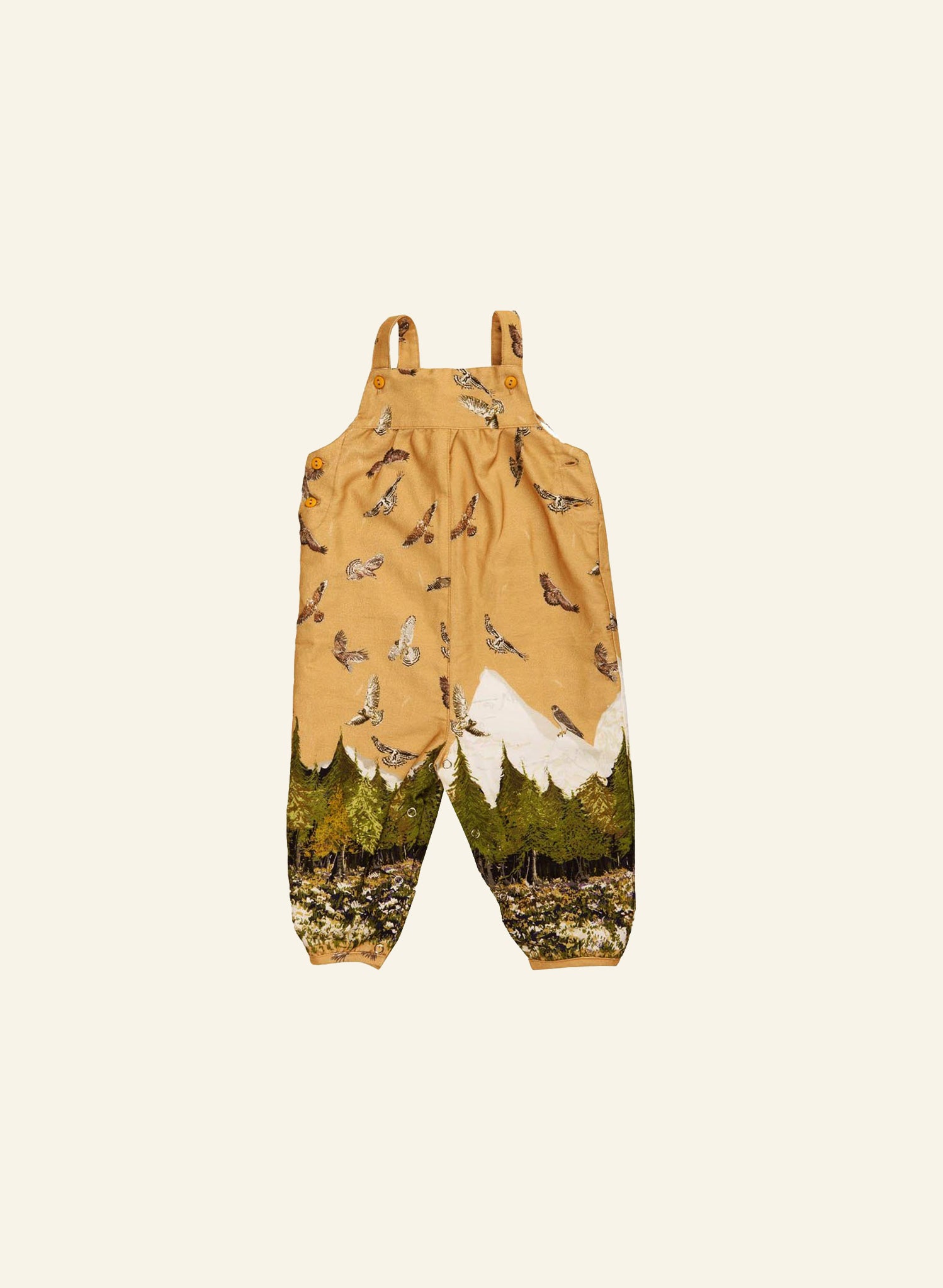 Mustard Baby Dungarees with Birds Print | 100% Organic Cotton
