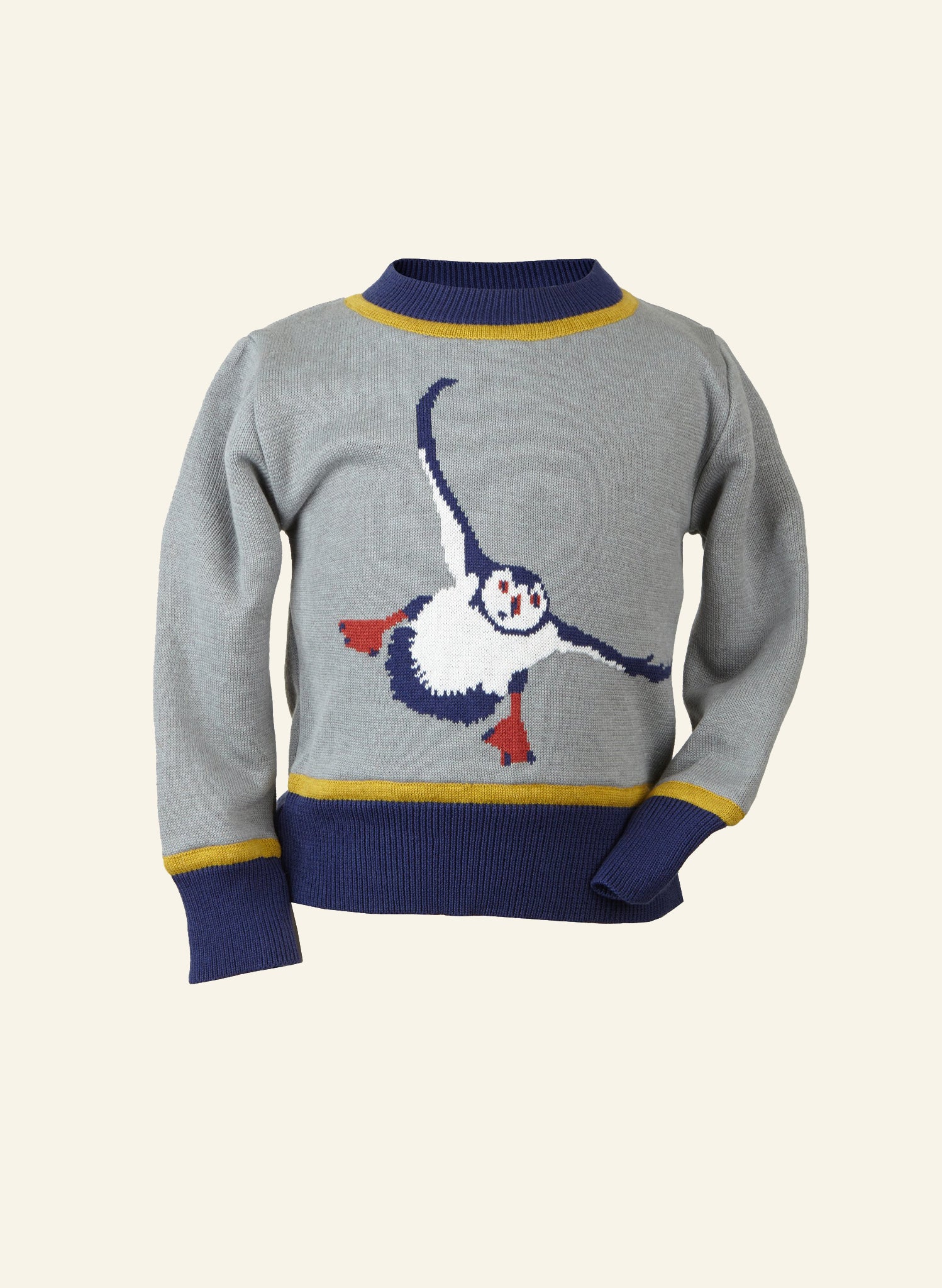 Children's Grey Puffin Jumper | Cotton & Wool | Palava UK