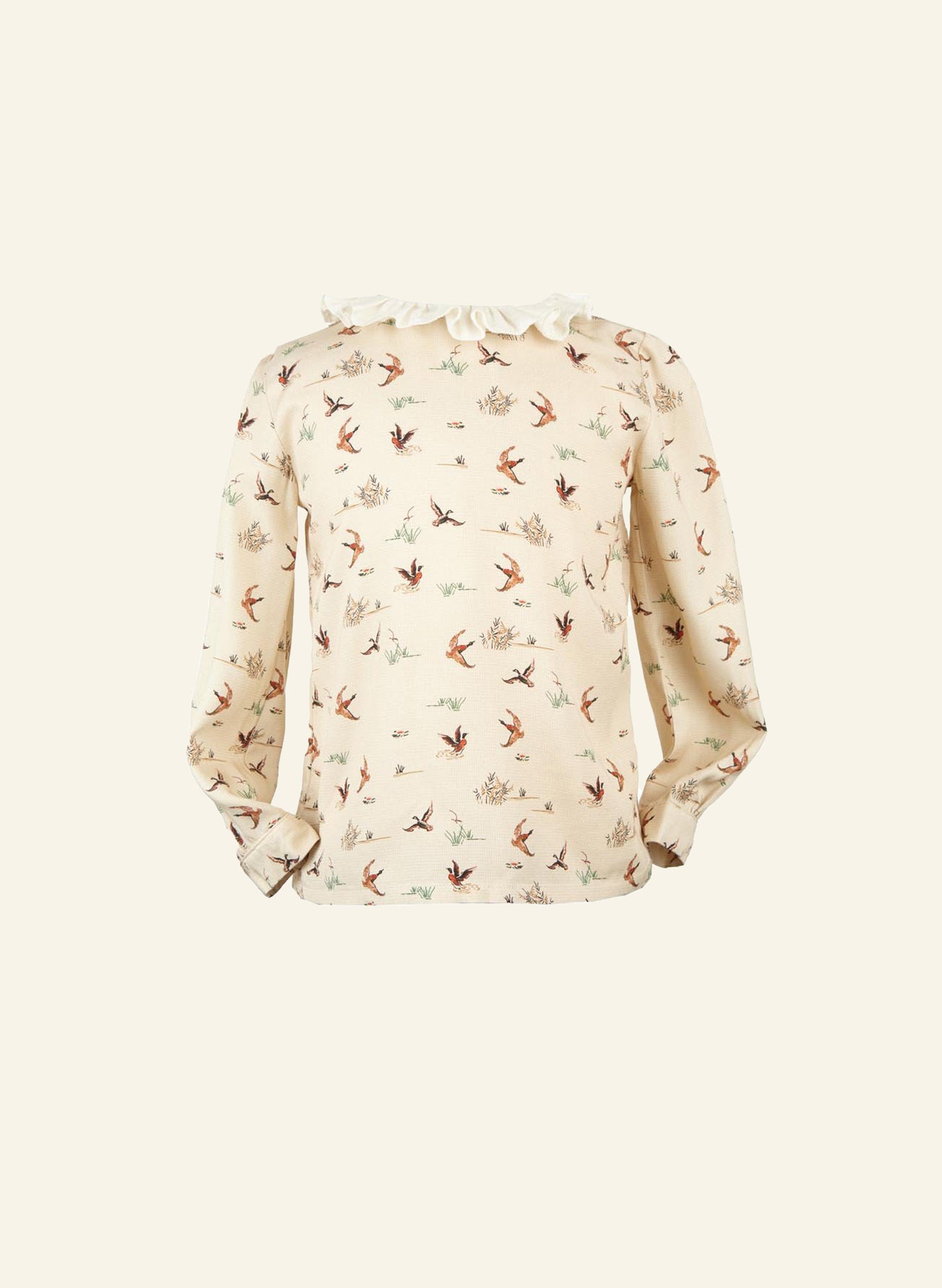 Cream Ducks Print Childen's Longsleeved Top | TENCEL™