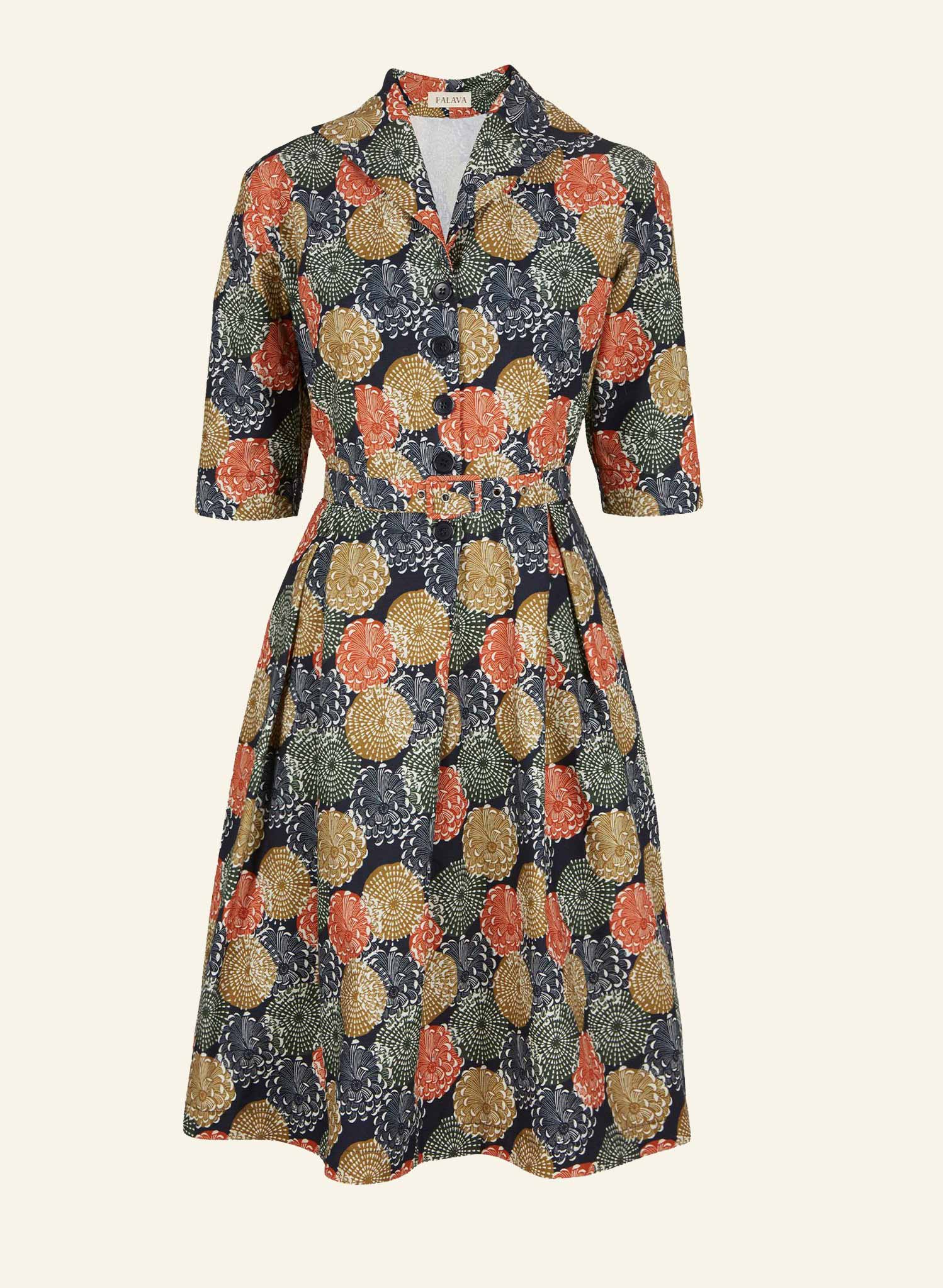 Ida Dress - Navy Pinecones