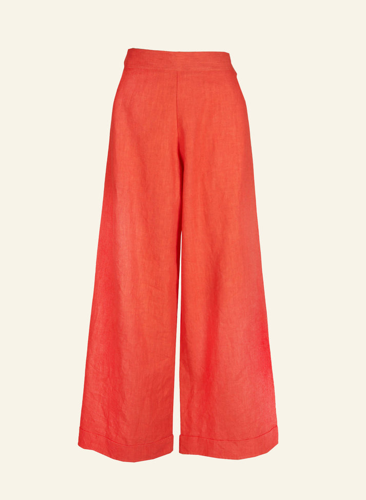 Wide Leg High-Waisted Coral Trousers | 1930s Style | 100% Linen