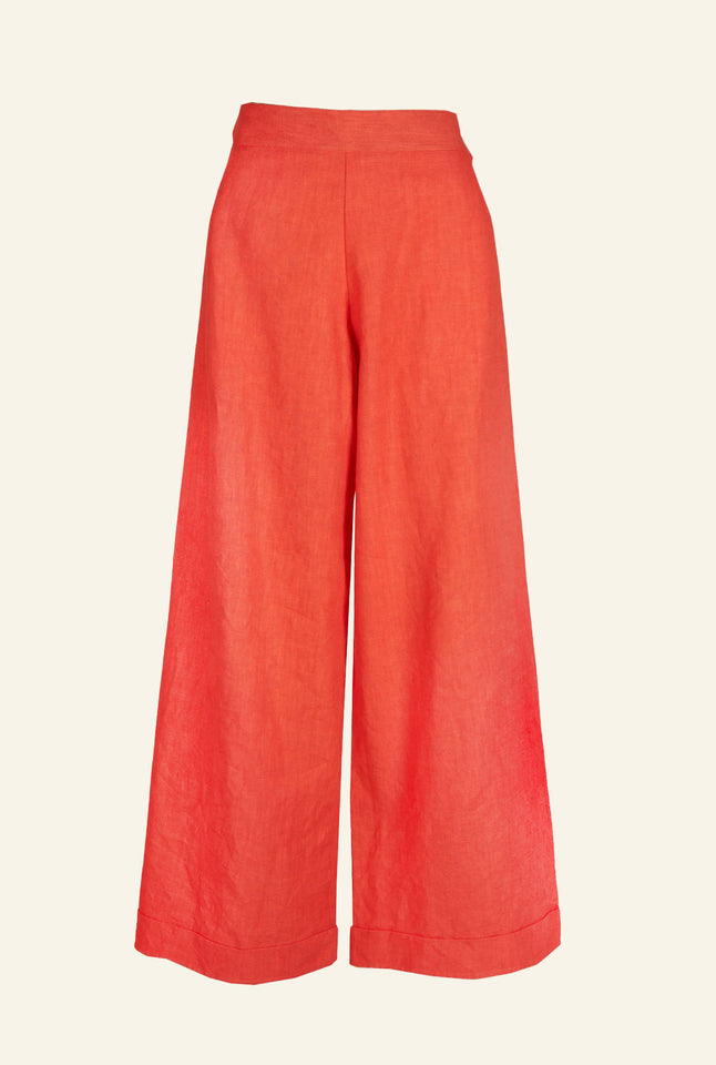 Josephine - Coral Linen Trousers