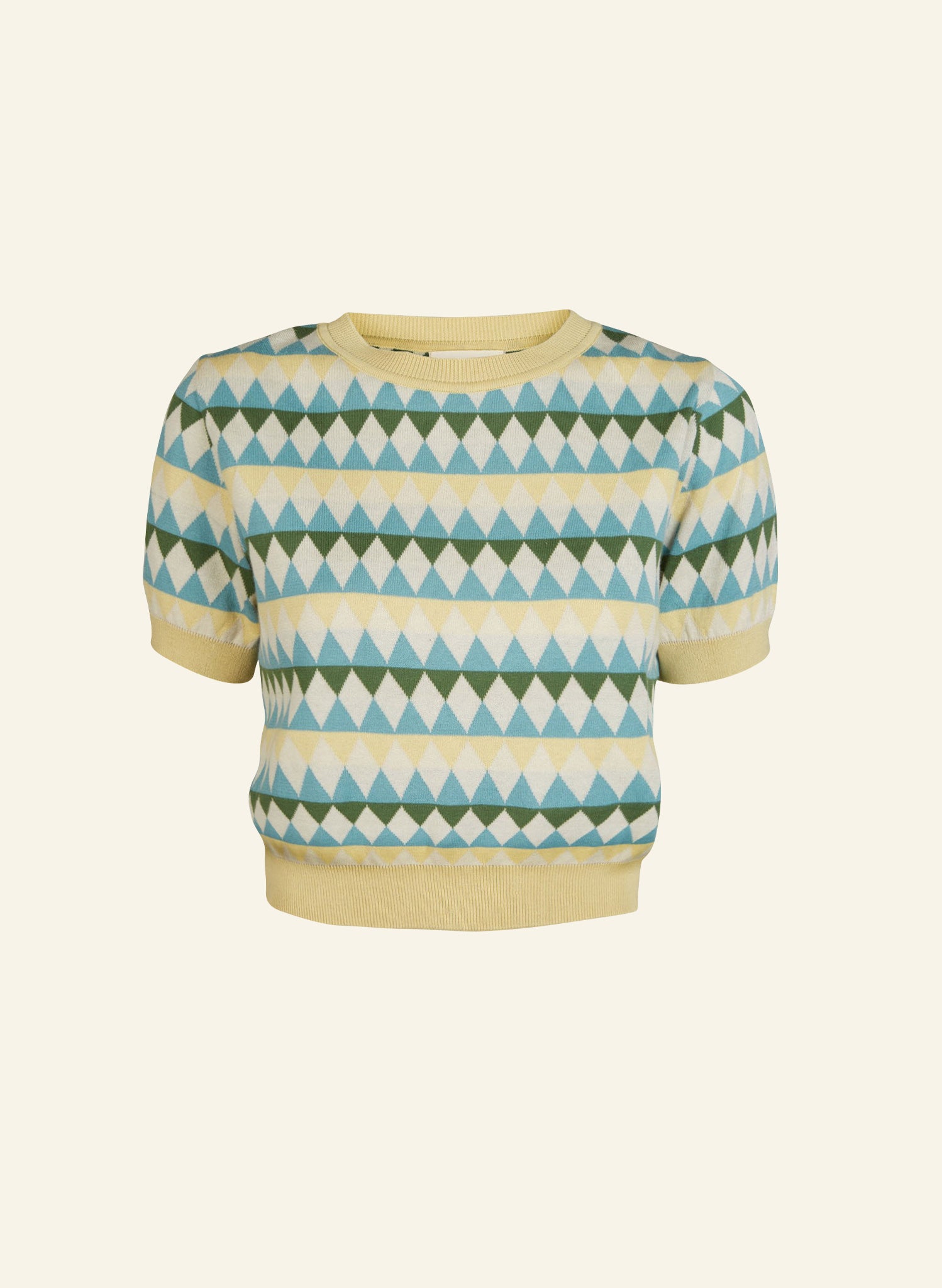 Eve Harlequin Knitted Top - Teal and Lemon | Organic Cotton