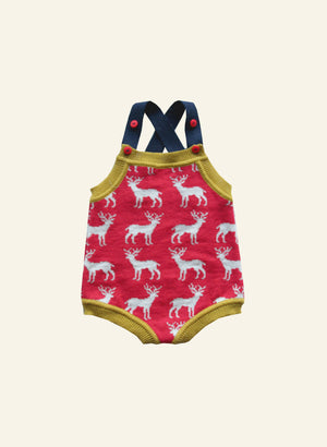 Red Reindeer Knitted Baby Romper | 100% Organic Cotton
