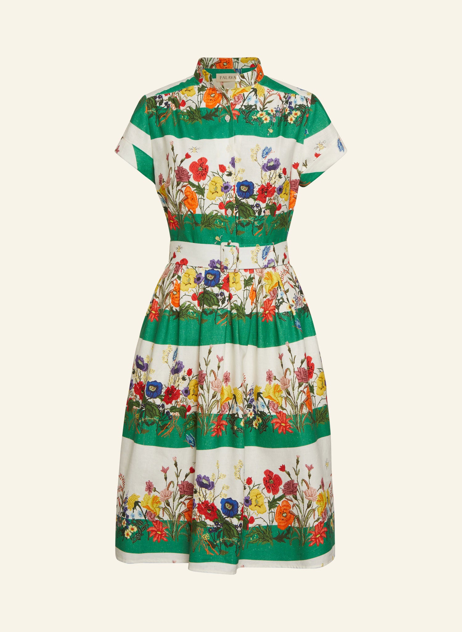 Louise - Green Summer Meadow Stripe Dress
