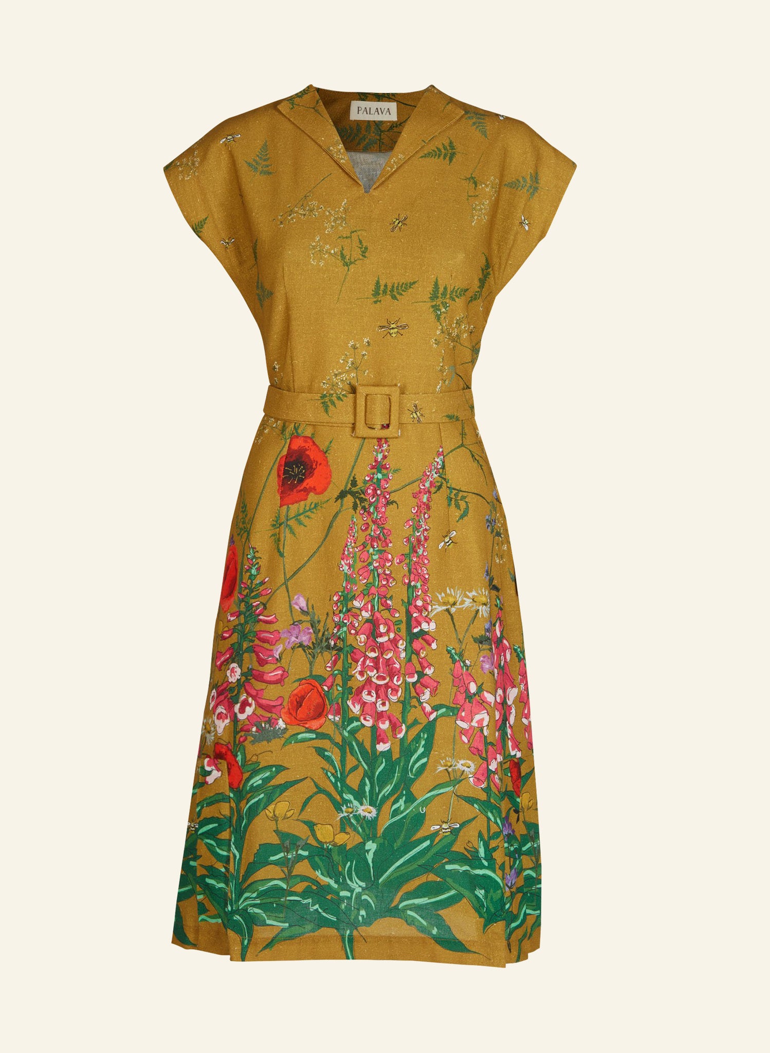 Margo - Mustard Wildflowers Dress | Cotton - Linen Blend