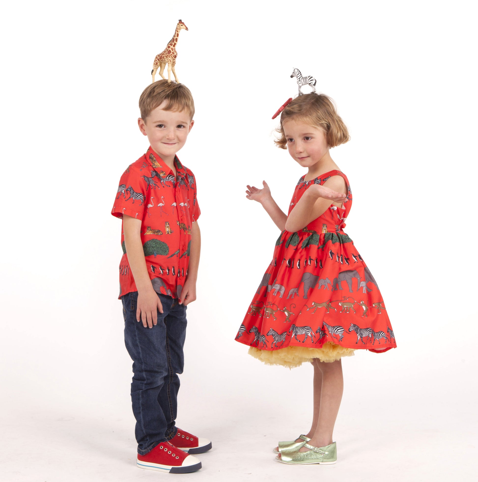 Red Zoo Print Children's Dress | 100% Organic Cotton | Palava UK