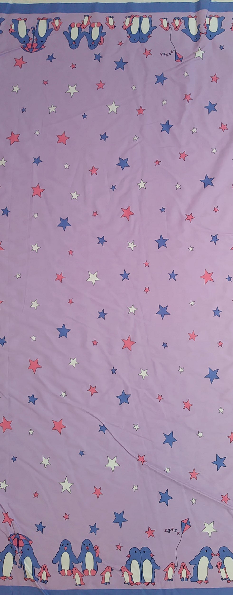 Remnant  - 2m - Purple Penguin Fabric - Cotton twill Fabric