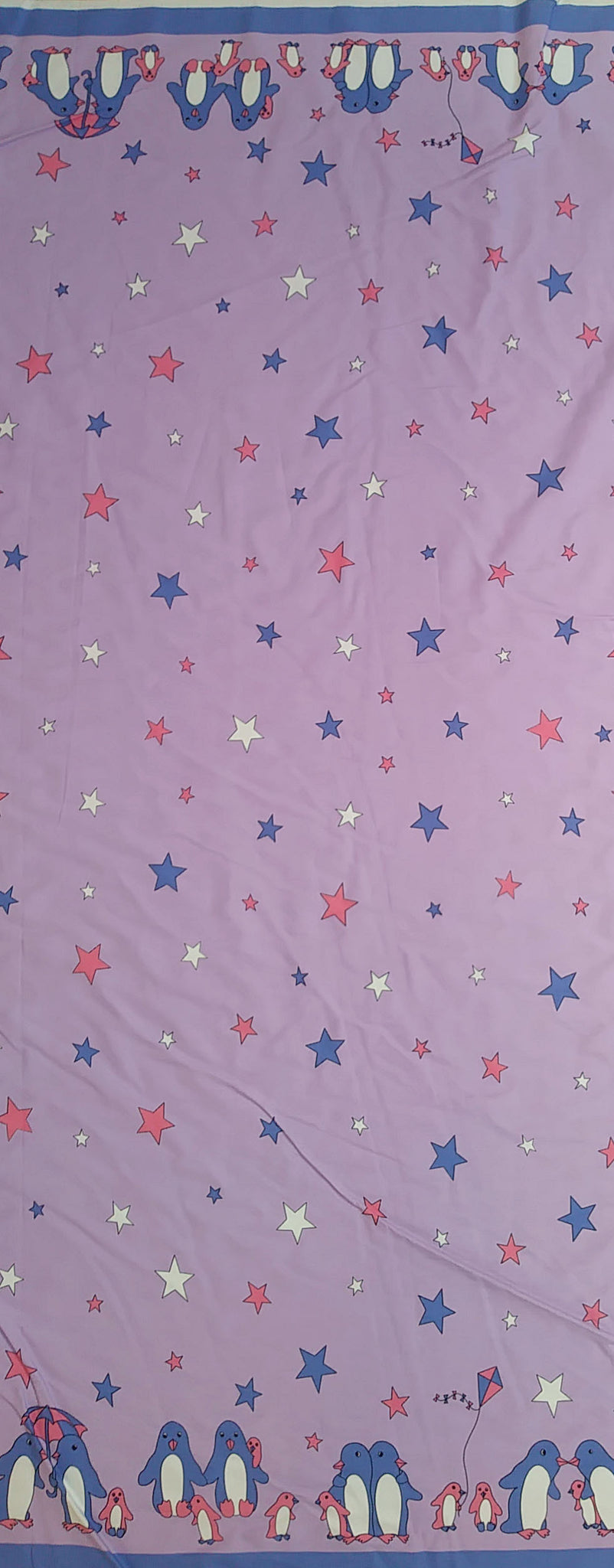 Remnant - 113cm - Lilac Penguin Fabric - Cotton twill Fabric