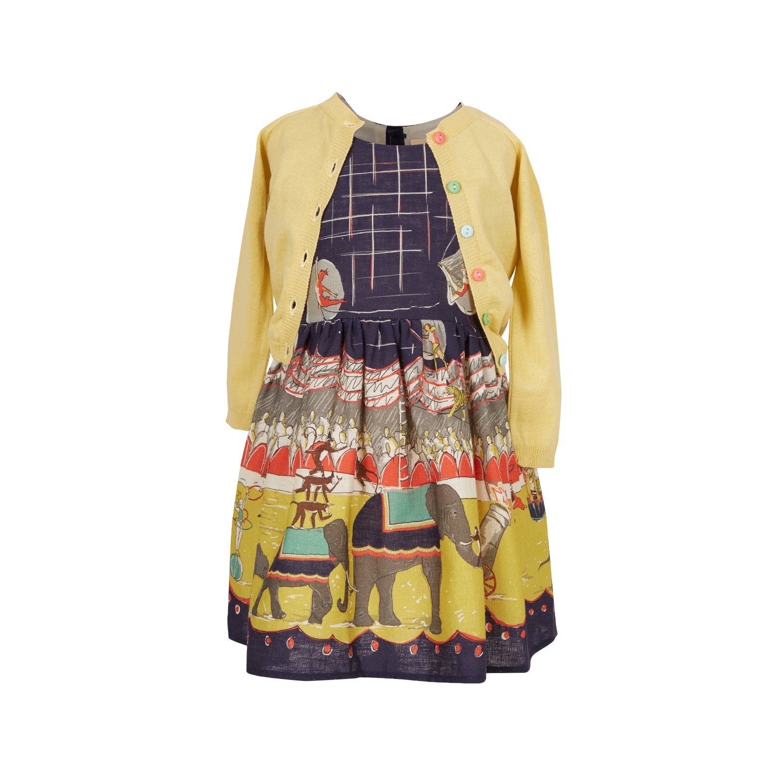 Martha - Navy Circus Parade Dress | Cotton Linen Blend