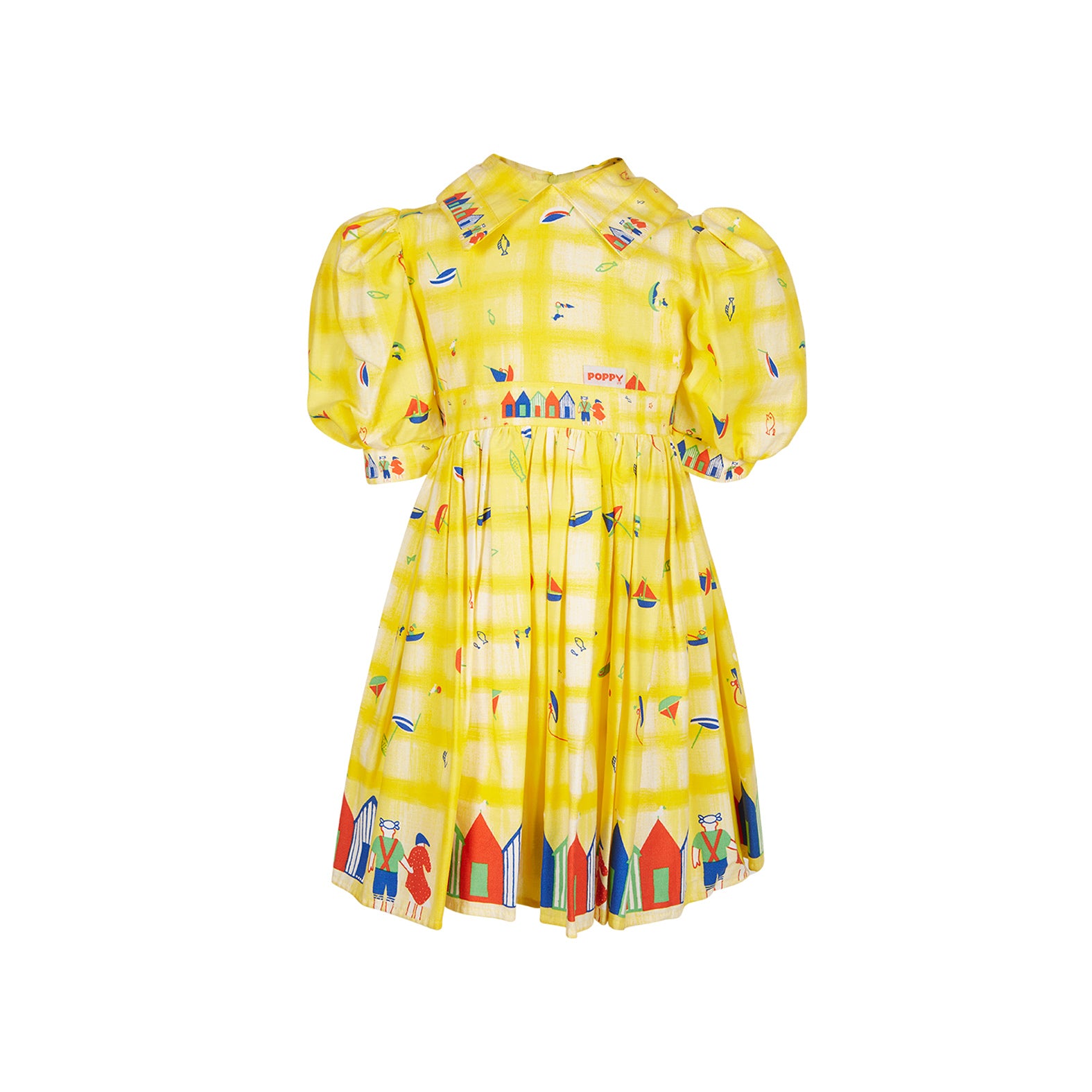 Archive Sale - Poppy - Age 2-3-  Charlie Dress - Yellow Seaside Beach Huts
