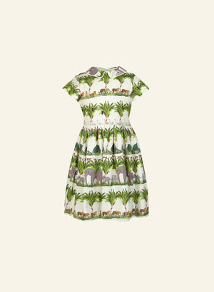 Tropical Zoo Print Girls' Shirt Dress | 100% Organic Cotton | Made in UK