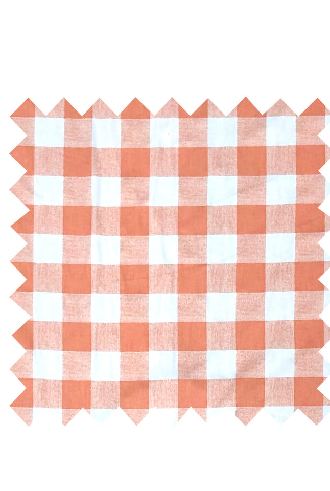 Peach/White Check Fabric - Cotton