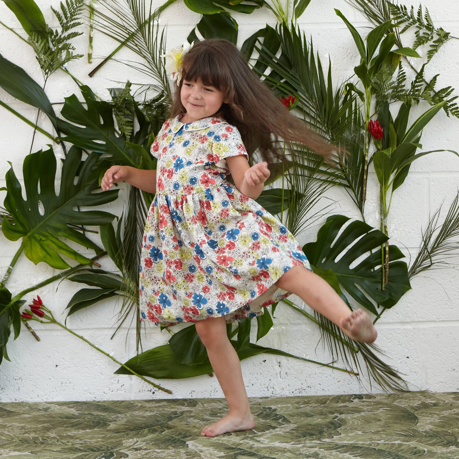 Penny - Ivory Hibiscus Heaven Print Summer Party Play Dress for Girls