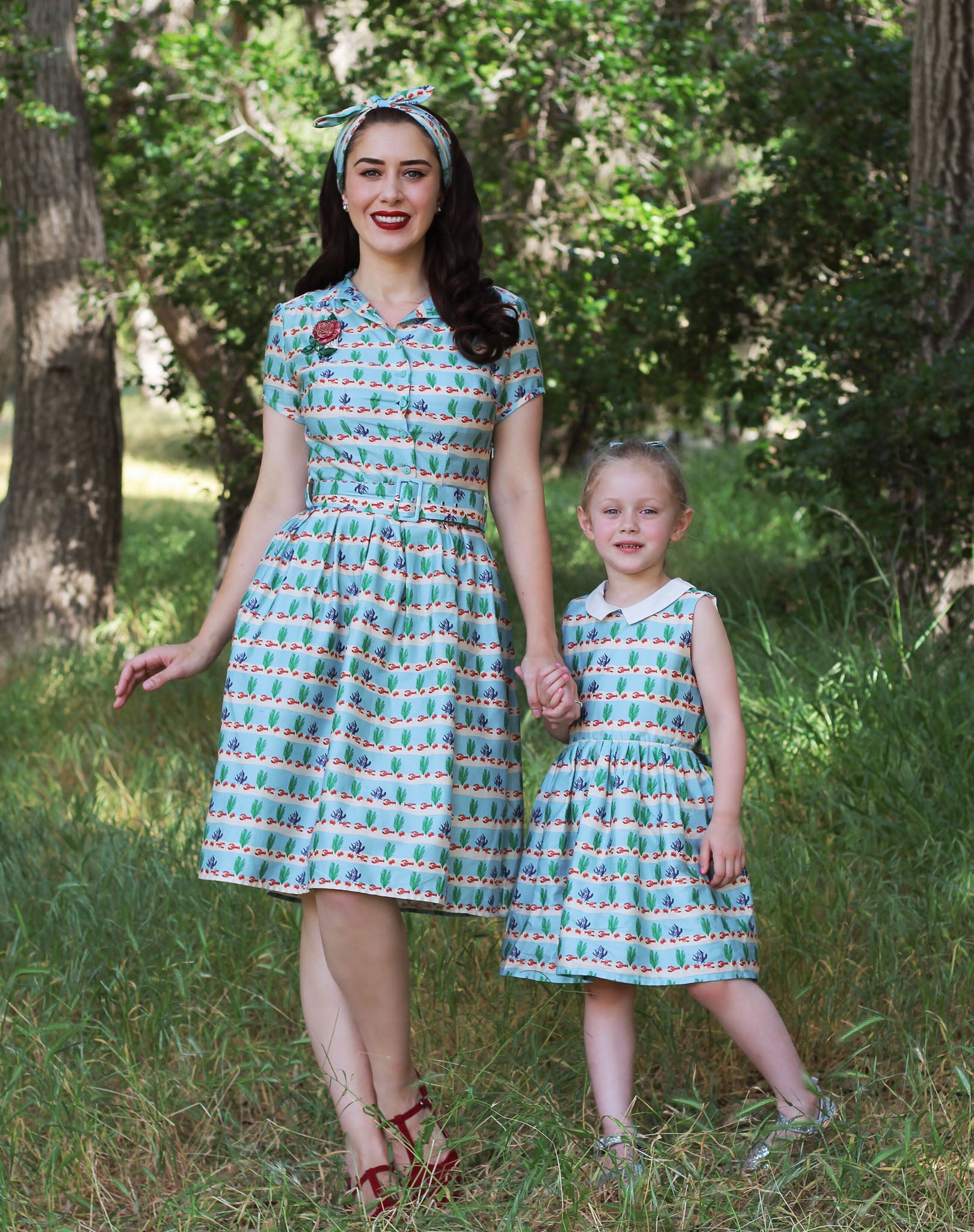 Light Blue Lobster Pattern Children's Dress | 100% Organic Cotton | Palava