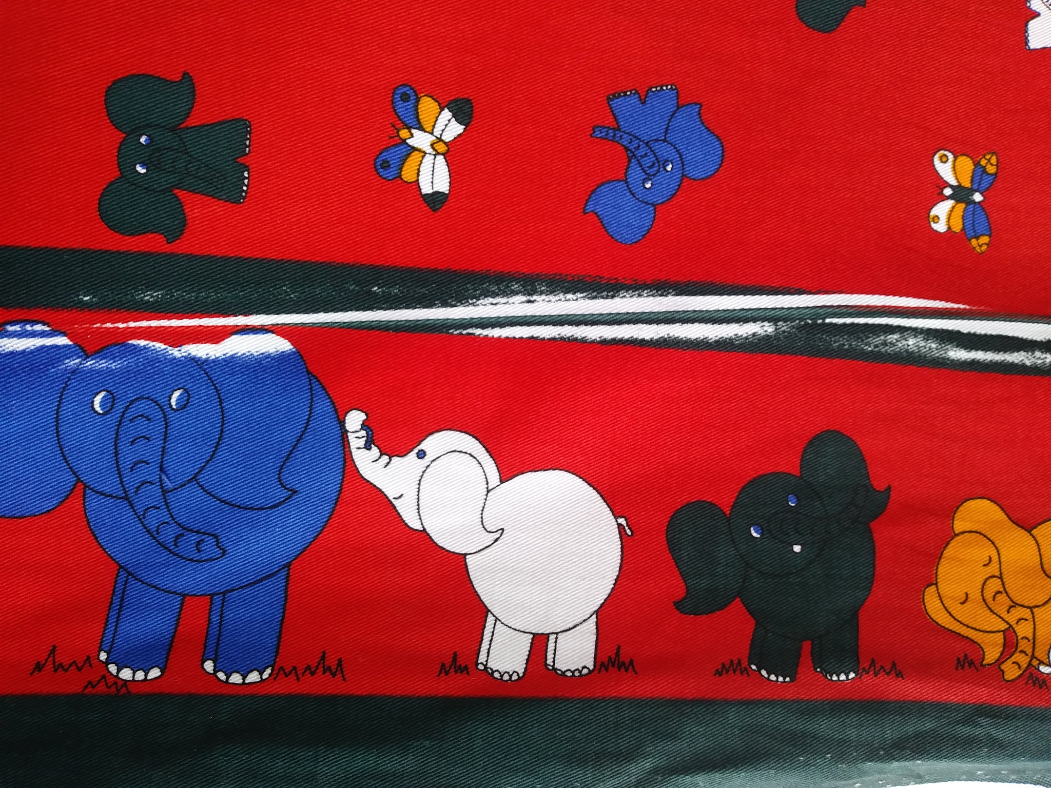 Elephant Red Twill Border Print Fabric - Cotton