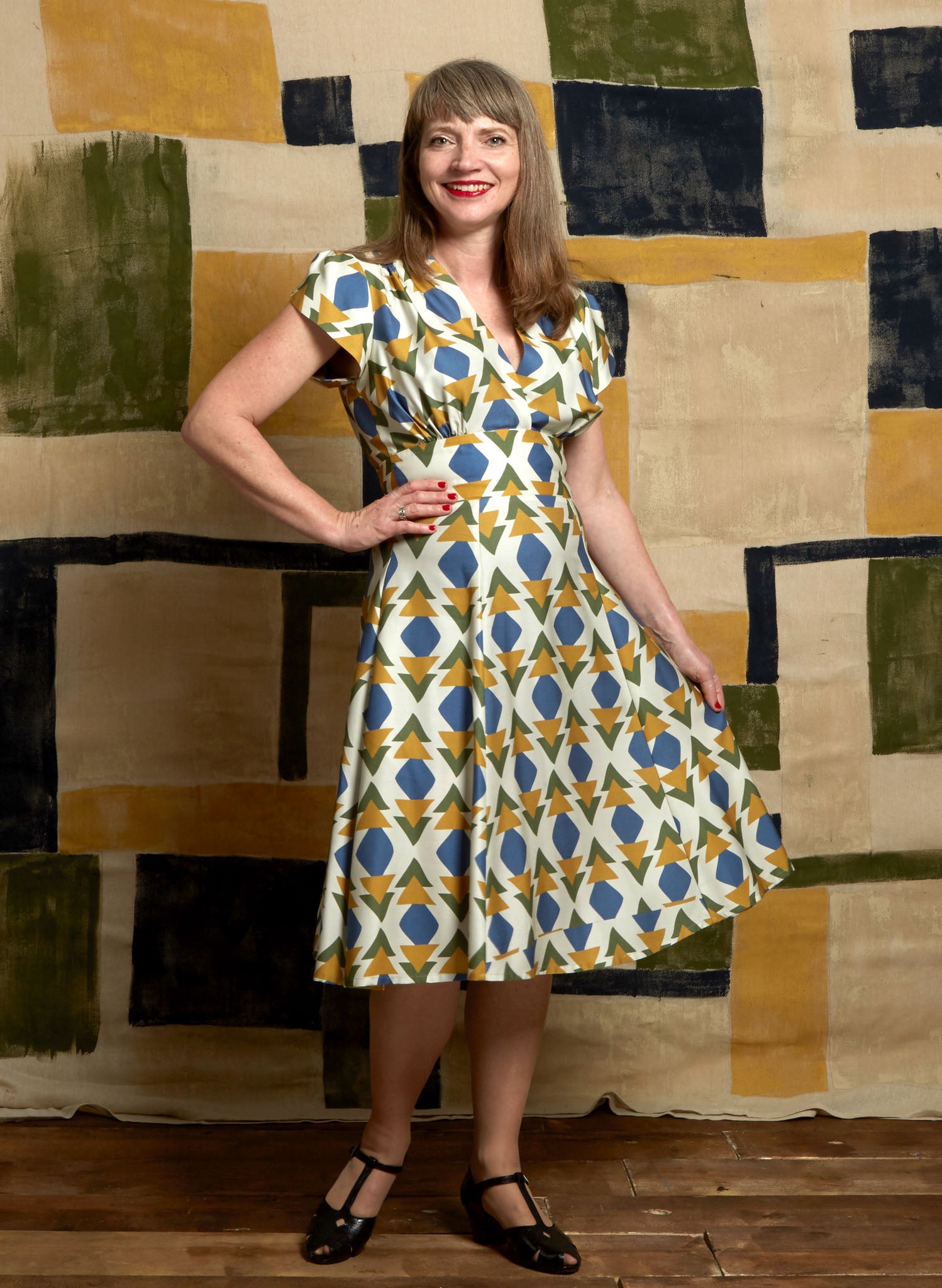 Rita Quantum Bauhaus Print 1950s Elegant Party Day or Tea Dress